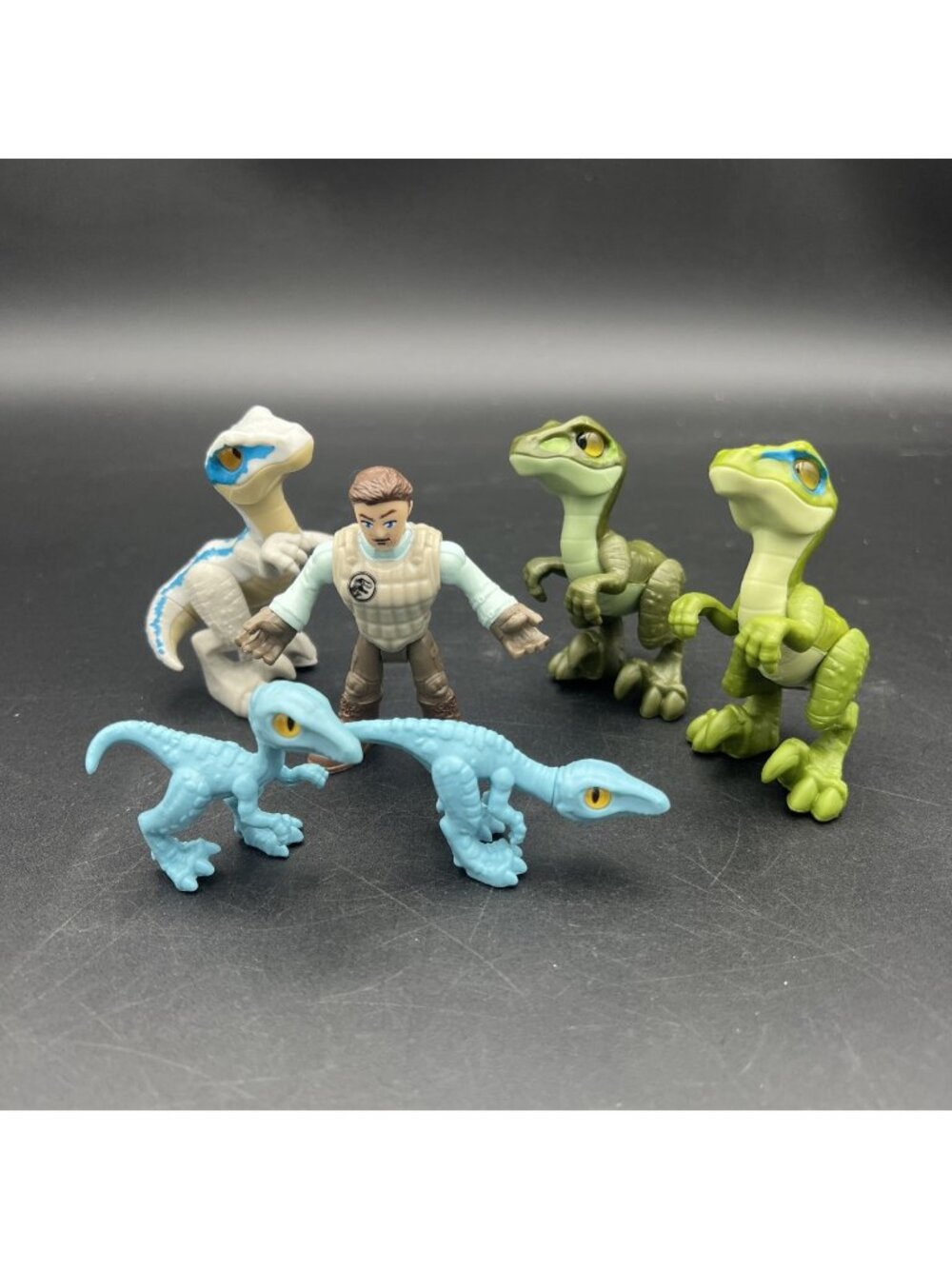Fisher Price Imaginext Jurassic Park World Dinosaurs Trainer Owen 5 Raptors LOT